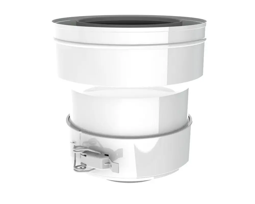 PPS-Übergangsstück von Remeha, aus Kunststoff, in Weiß. Das Produkt zeigt Steckverbindungen und einen Verschlussmechanismus.